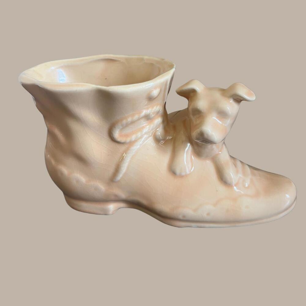 Victorian Shawnee Show Planter/ Vintage Dog shoe vase